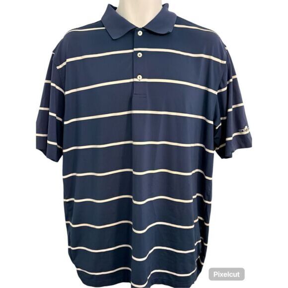 Peter Millar Navy Blue Summer Comfort Striped Golf Polo Shirt. Size Large - Picture 1 of 6